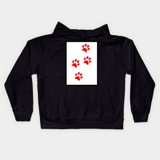 Red Pawprints on White Kids Hoodie